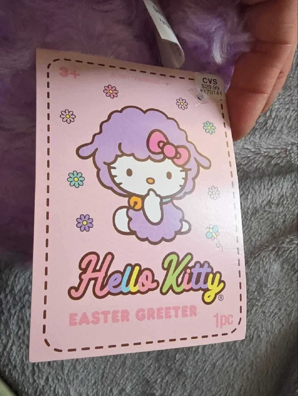 Hello Kitty Plush in Lavender with Pink Bow and Teal Ribbon